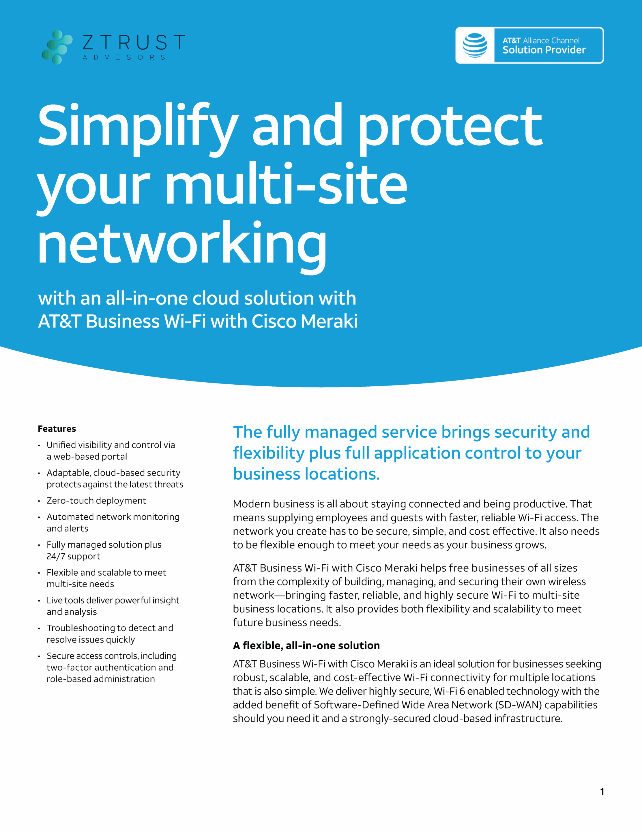 AT&T: Simplify multi-site networking with AT&T and Cisco solutions like Meraki.