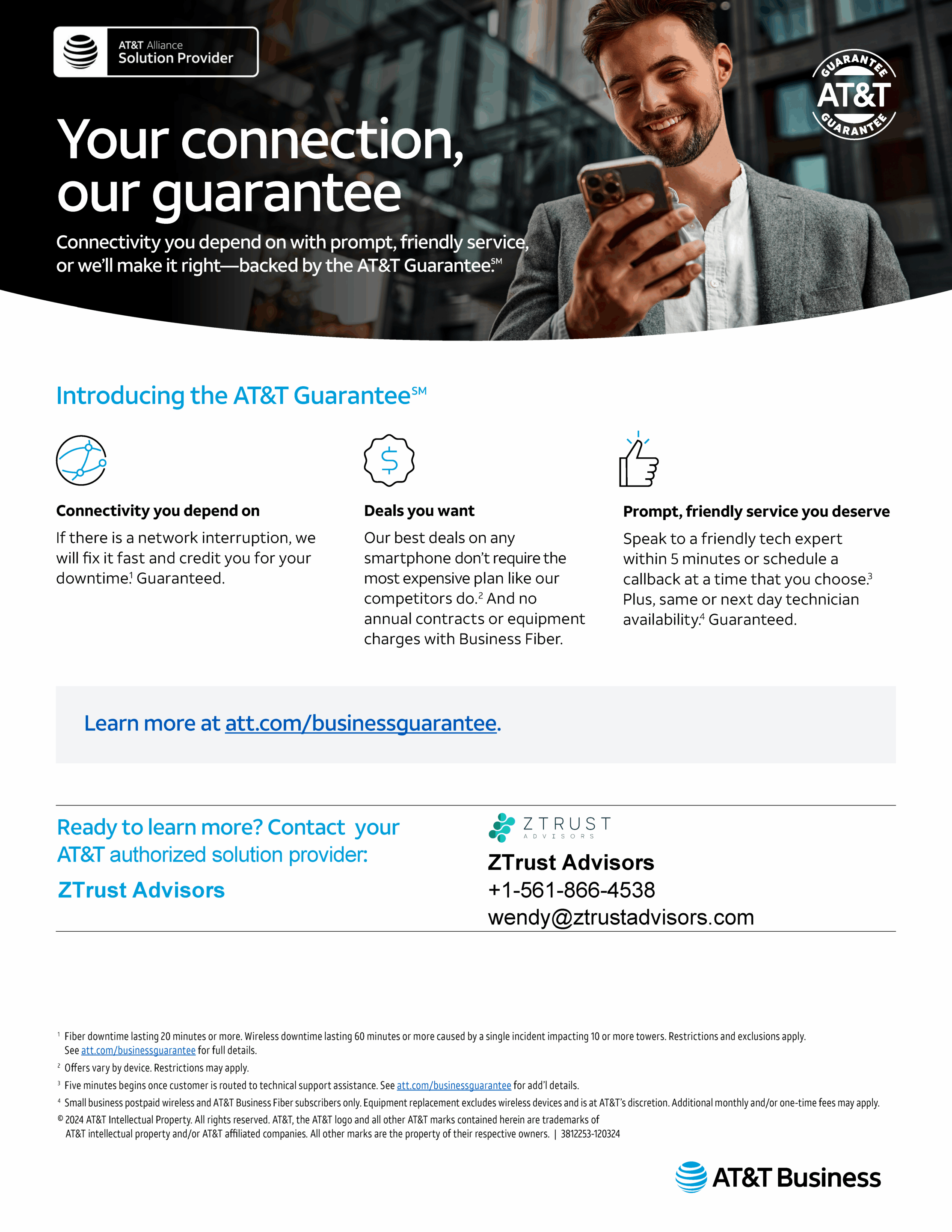 AT&T Business connectivity and service guarantee offer.